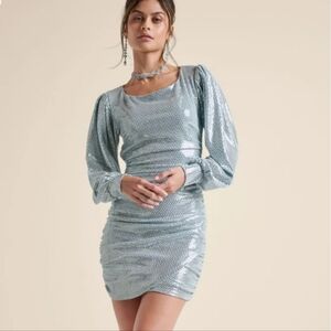 VENUS Womens Bodycon Mini Shimmer Dress - Blue Metallic Size XL